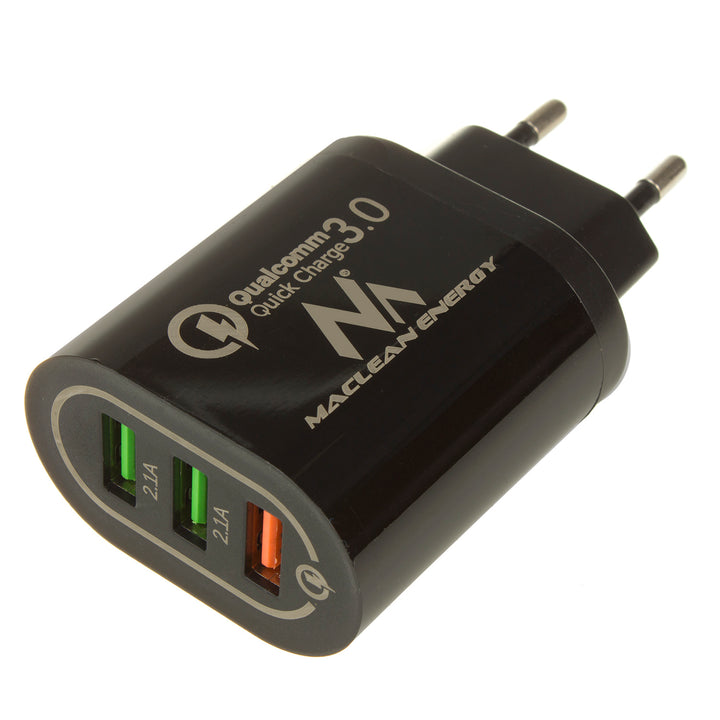 Universele USB netlader QC 3.0 3xUSB Maclean MCE479 Zwart