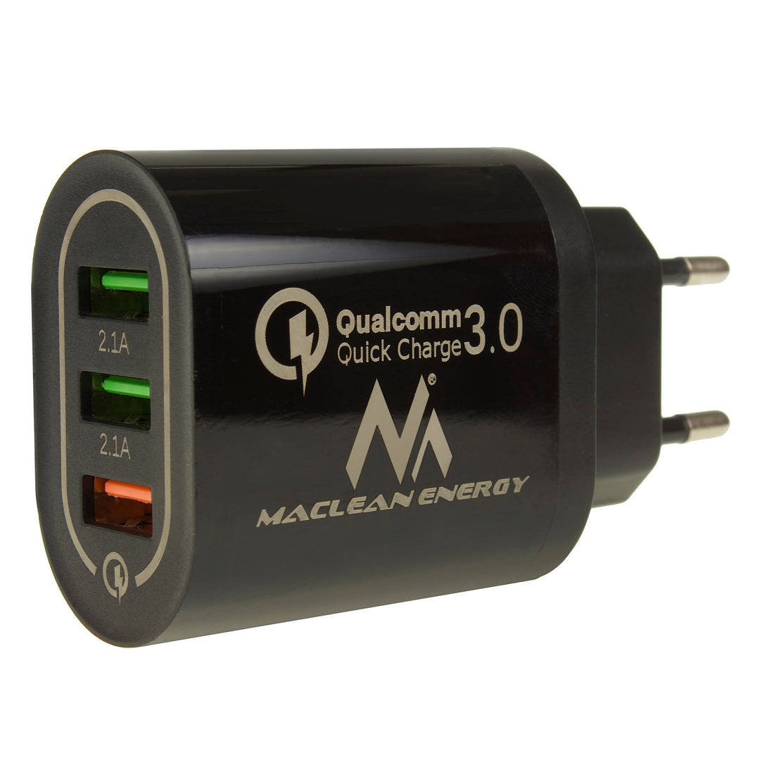 Universele USB netlader QC 3.0 3xUSB Maclean MCE479 Zwart