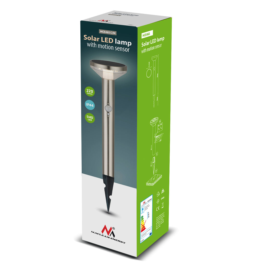 Lampe de jardin solaire LED avec capteur chrome IP44 MCE465