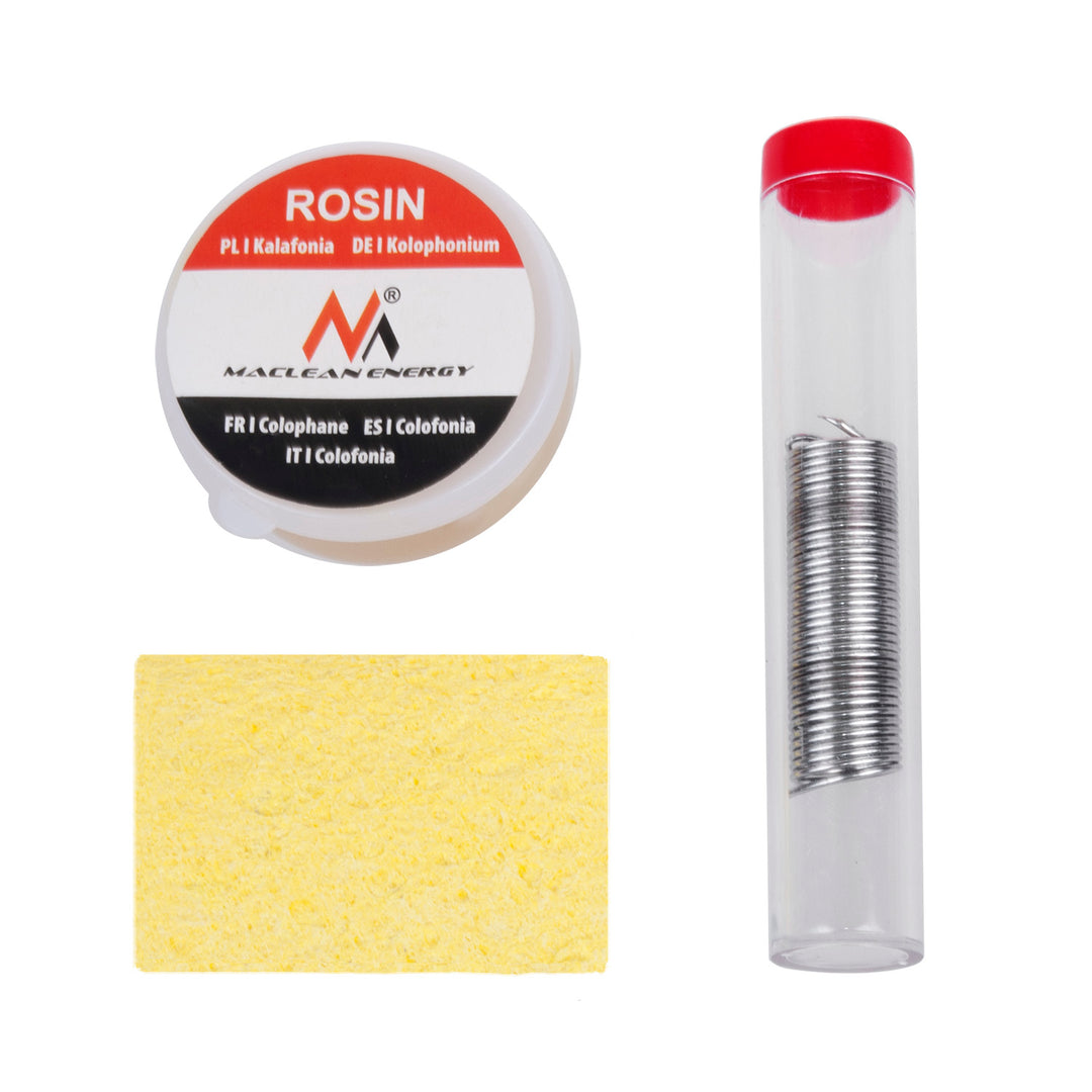 Kit de soudure Maclean, grotte/résistance à la terre 60W, étain, colophane, extracteur, support, tournevis, mallette de transport, MCE390