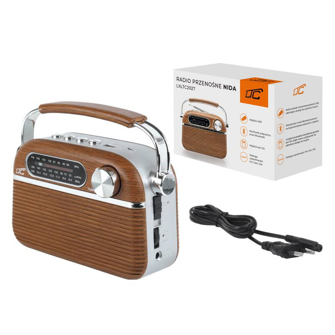 Nida Draagbare Bluetooth Retro Radio AM FM MP3 USB SD 1200mAh