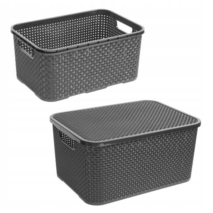 Panier en rotin BranQ avec couvercle, 7L, couleur anthracite