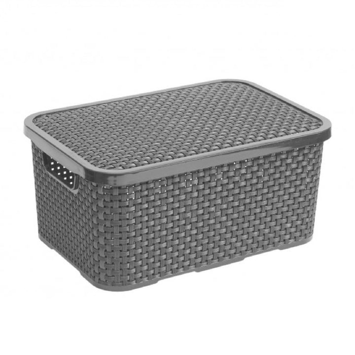 Panier en rotin BranQ avec couvercle, 7L, couleur anthracite