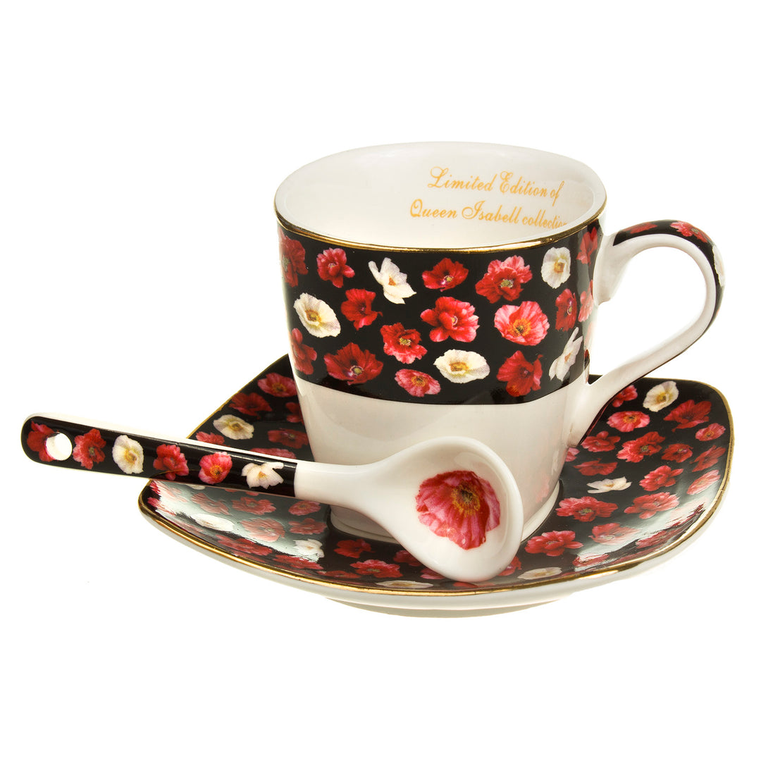 Tasses Espresso en porcelaine avec soucoupe Coquelicot