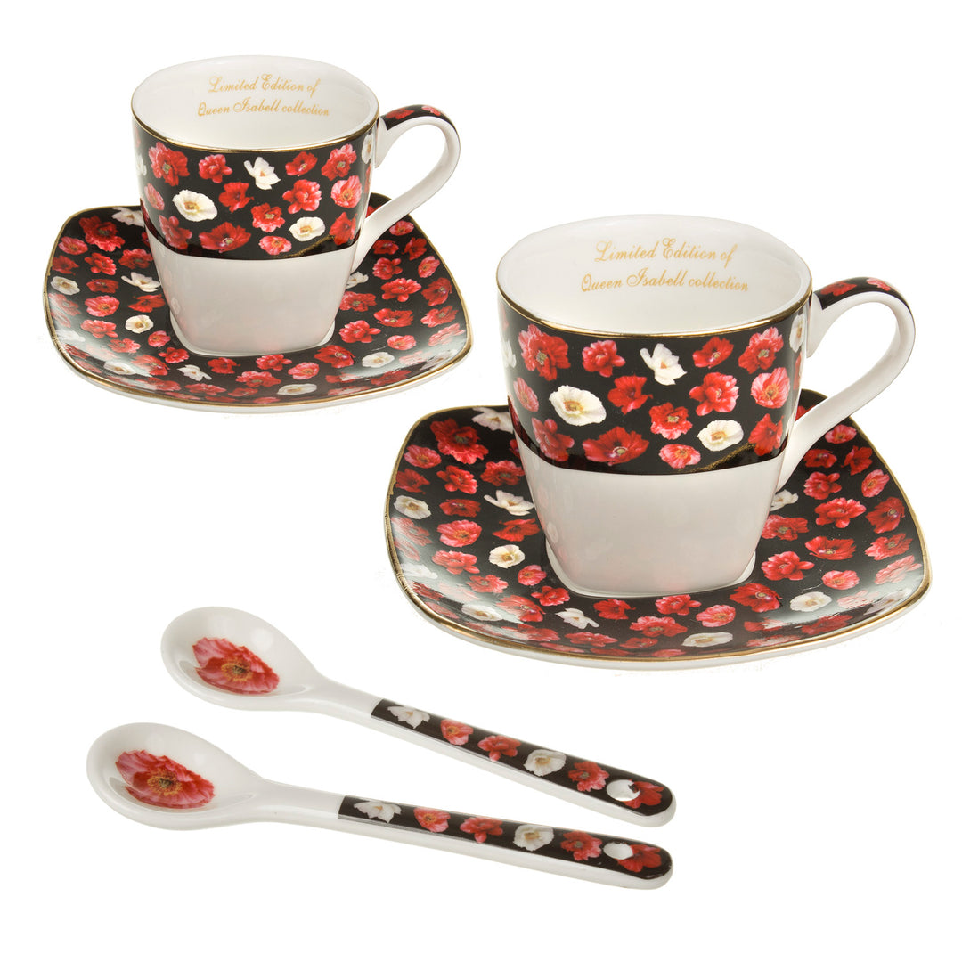 Tasses Espresso en porcelaine avec soucoupe Coquelicot