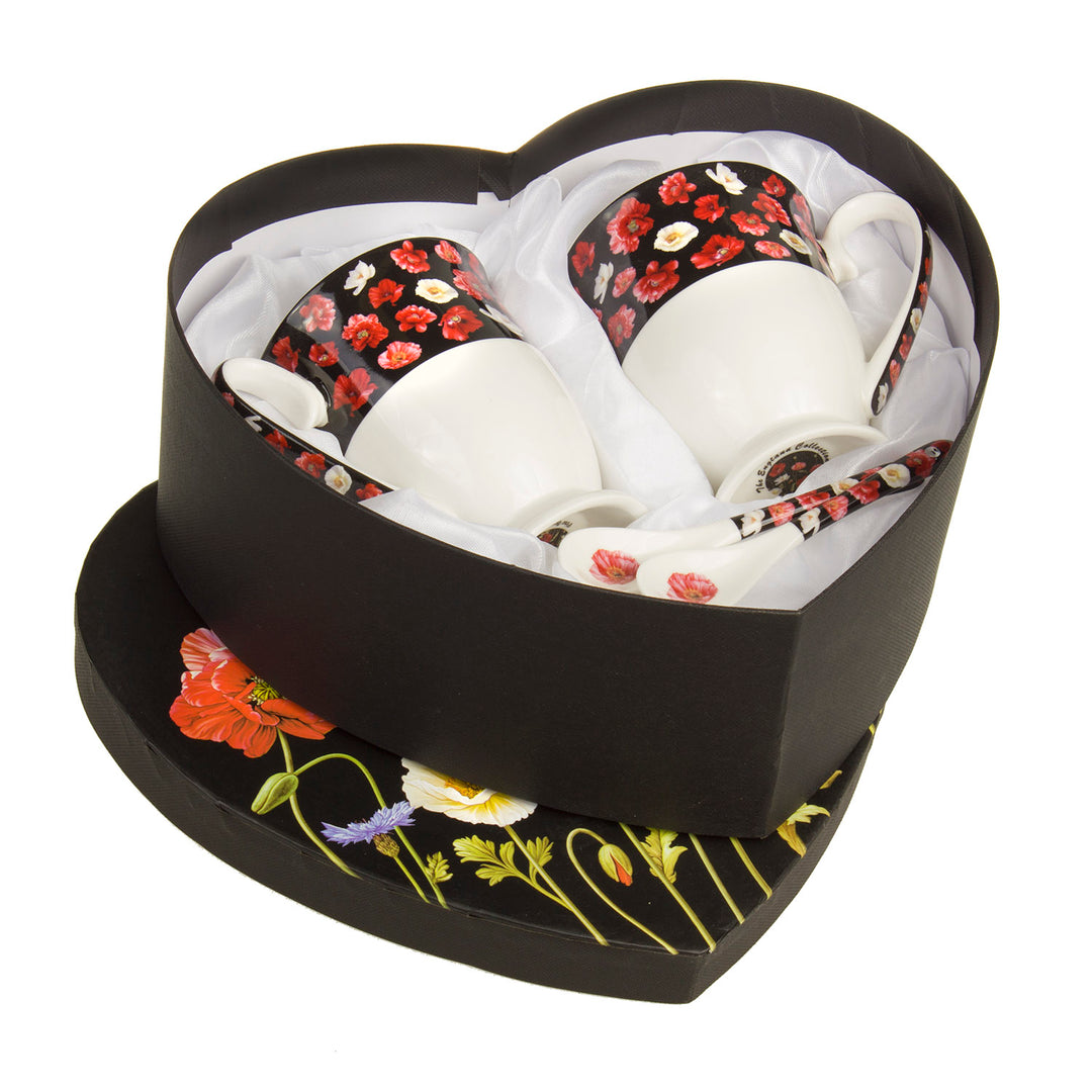 Service Tasses à café Cadeau de mariage Coquelicot