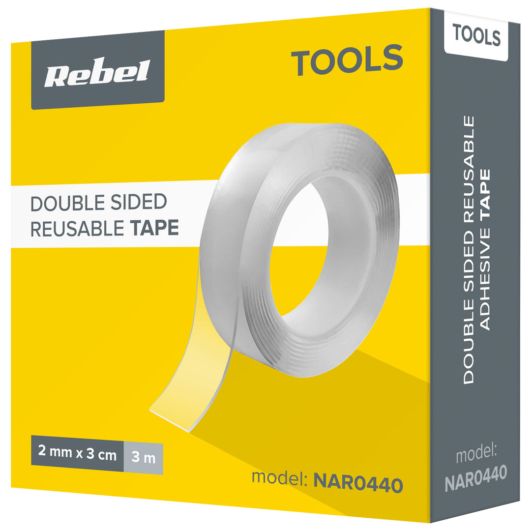 Ruban de montage nano double face REBEL (2 mm x 30 mm x 3 m) transparent