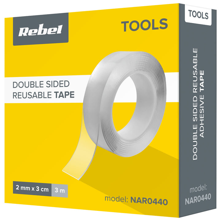 Ruban de montage nano double face REBEL (2 mm x 30 mm x 3 m) transparent