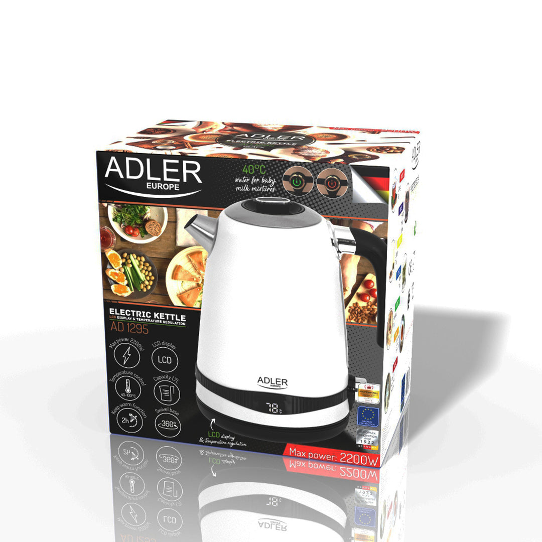 Bouilloire électrique Adler, sans fil, écran LCD, 2200 W, 1,7 L, AD 1295w