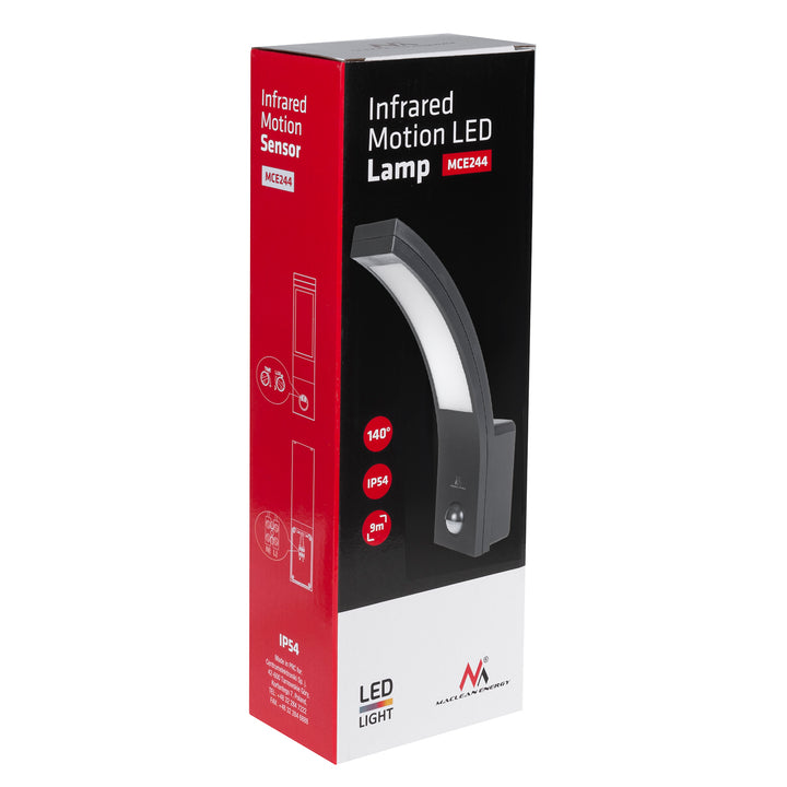 LED lamp met zwarte PIR bewegingsmelder 10W IP54 750lm neutraal wit (4000K) Maclean MCE244 B