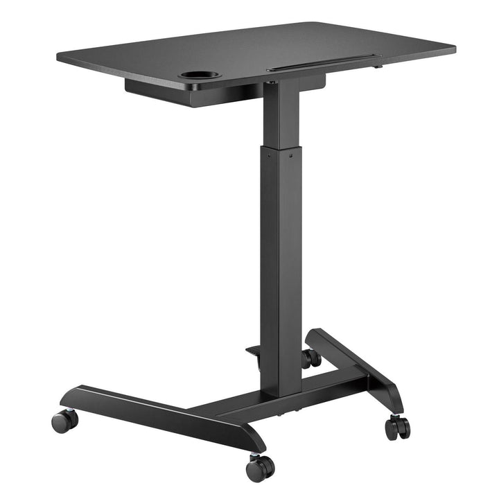 In hoogte verstelbare laptoptafel met zwenkwielen en één lade Zit-sta bureau In hoogte verstelbaar tot maximaal 113 cm. 8 kg (zwart)