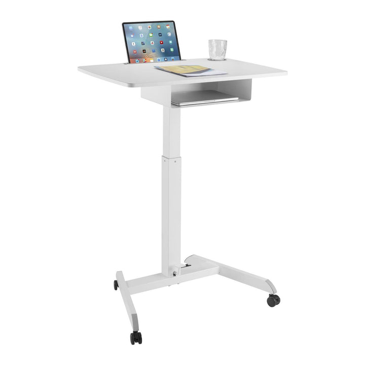 Table d'ordinateur portable à hauteur réglable avec roulettes et un tiroir Bureau assis-debout Réglable en hauteur jusqu'à 113cm max. 8kg (Blanc)