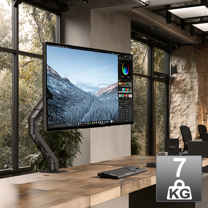 Maclean Universele Monitor Bureaubeugel, Gasveer 17"-27" 7kg, VESA 75x75,100x100, MC-906 Monitor Draaibaar Draaibaar Tilt Draaibaar VESA 75x75 100x100 tot 12kg