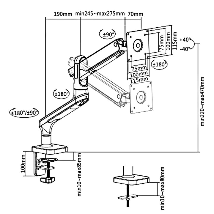 Ergo Office ER-436 Premium Monitorbeugel met Gasveer, Dubbele Arm 17"-32" 9kg,