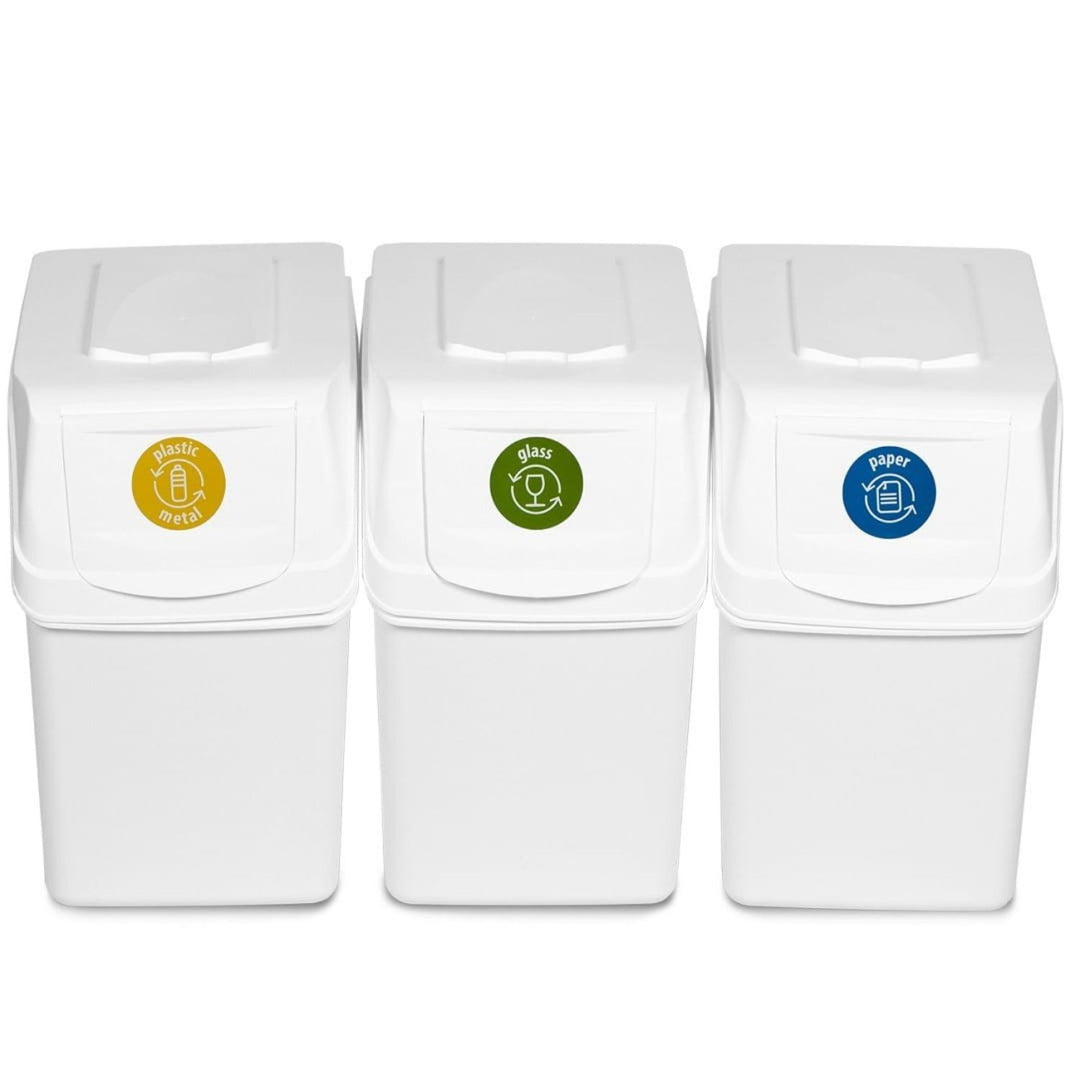 Ensemble Poubelles Tri des dechets 3x25L blanc Sortibox Prosperplast ISWB25S3