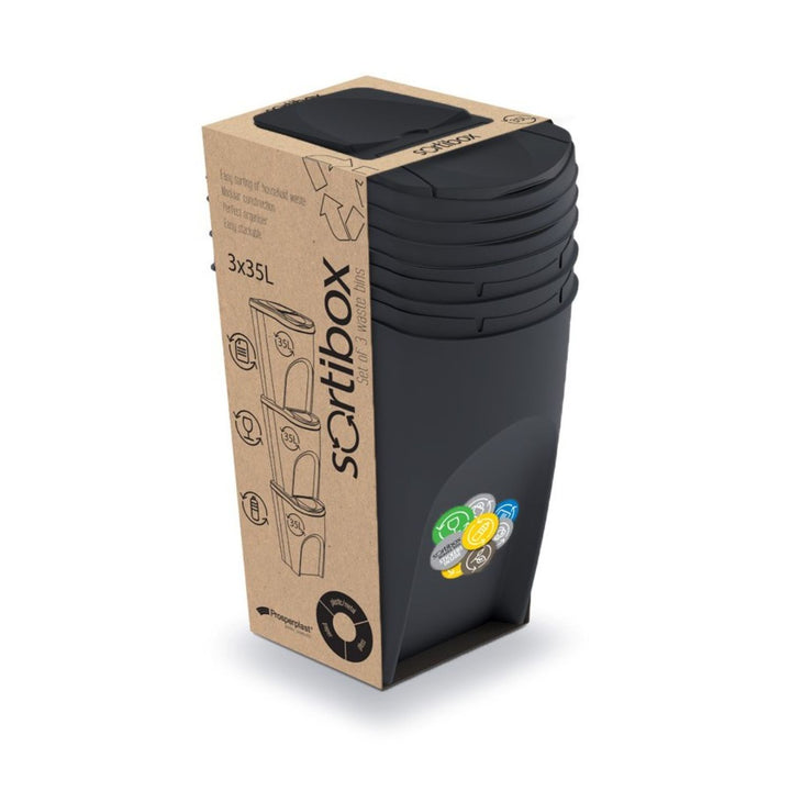 Ensemble de poubelles Tri des dechets Sortibox anthracite 3x35L