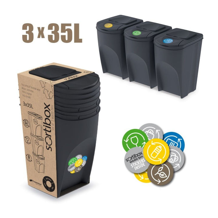 Ensemble de poubelles Tri des dechets Sortibox anthracite 3x35L