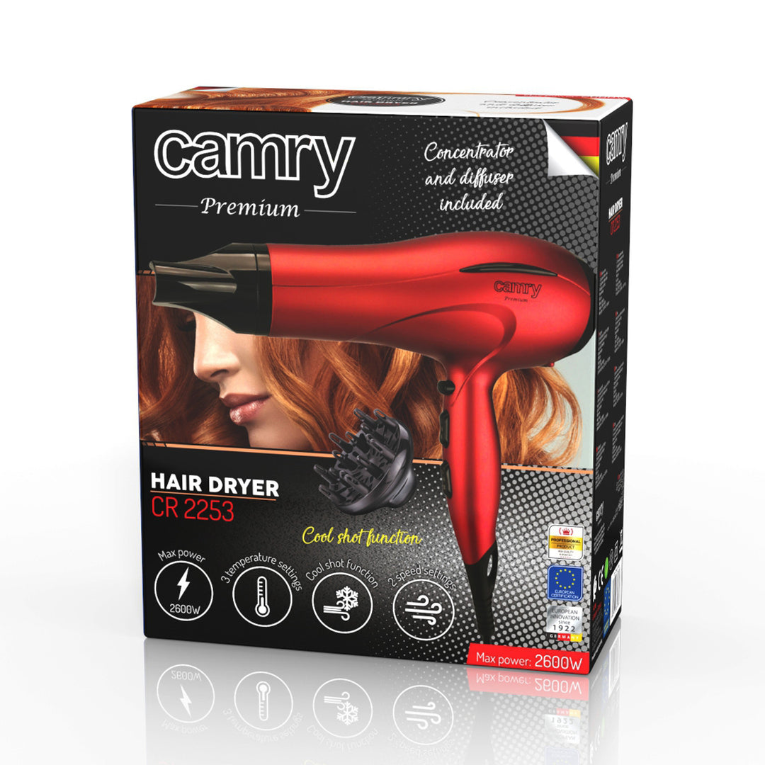 Sèche-cheveux Camry, 2 niveaux de puissance, 3 niveaux de température, 2400W, rouge, CR 2253