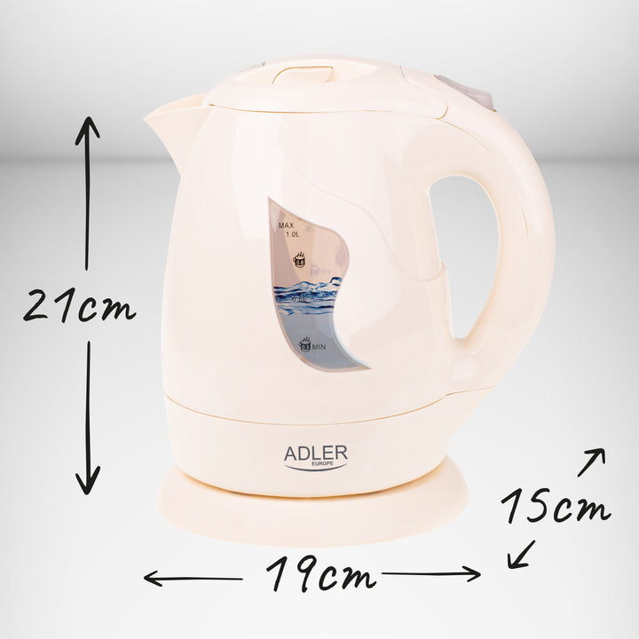 Bouilloire sans fil Adler, 850W, 1L, beige, AD 08 b