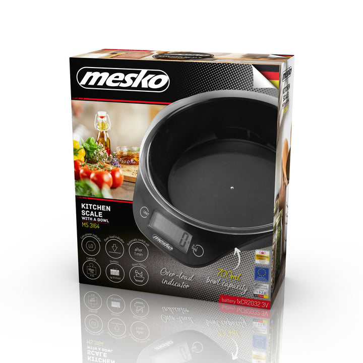 Balance de cuisine Mesko MS 3164 avec bol ayant une capacité de charge maximale de 5 kg