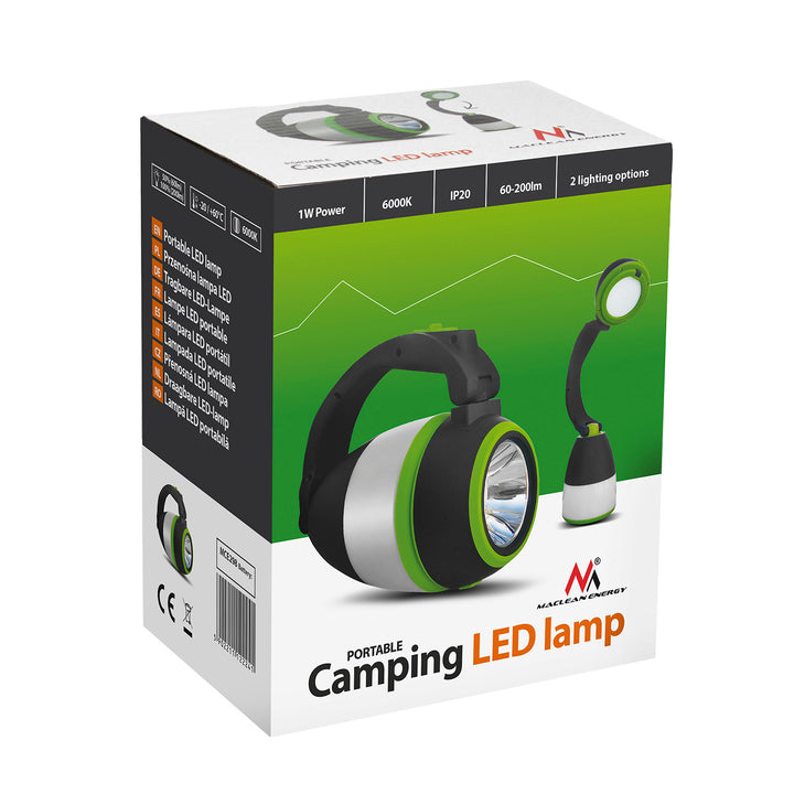 Maclean MCE294 3in1 LED-lamp camping bureaulamp zaklamp 1W 60-200lm Koel wit 6000K voeding 3xAA 1,5V