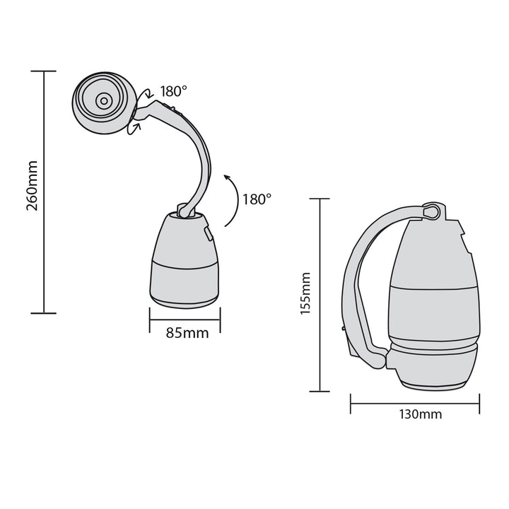 Maclean MCE294 3in1 LED-lamp camping bureaulamp zaklamp 1W 60-200lm Koel wit 6000K voeding 3xAA 1,5V