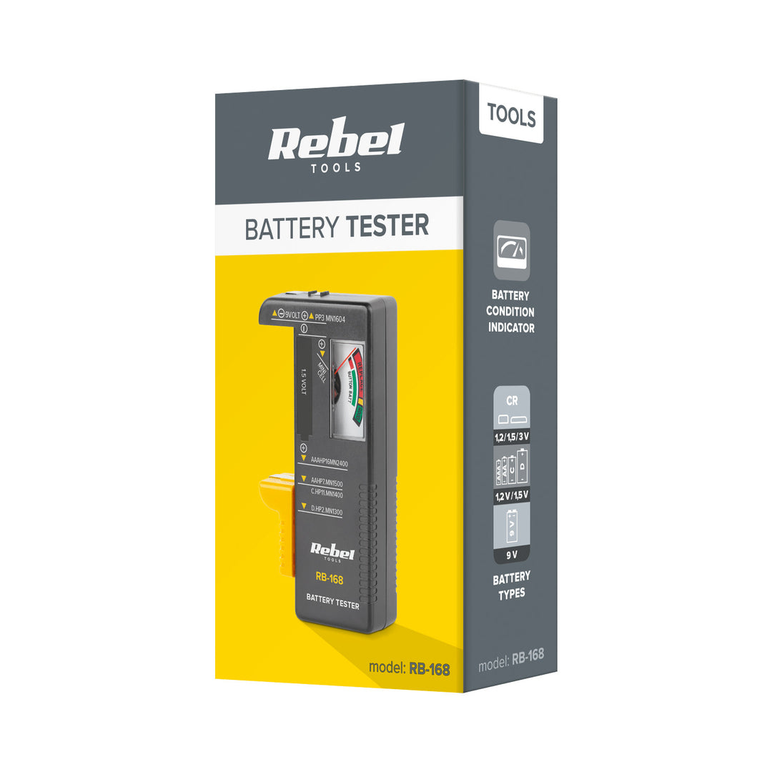 Testeur de piles Rebel, analogique, pour 9 V, piles bouton, AAA, AA, C, D, MIE-RB-168