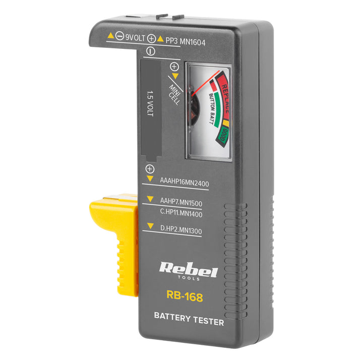 Testeur de piles Rebel, analogique, pour 9 V, piles bouton, AAA, AA, C, D, MIE-RB-168