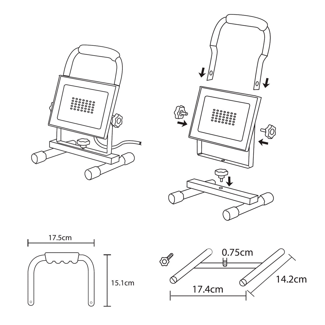 Support de sol pour projecteur à LED Maclean Trépied rotatif en acier (Pour MCE550 / MCE650)