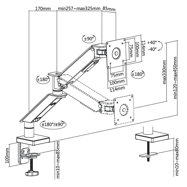 Ondersteuning voor NanoRS gaming LCD-scherm, 17-32", 8kg, vesa 75x75 en 100x100, dubbele arm, RS162