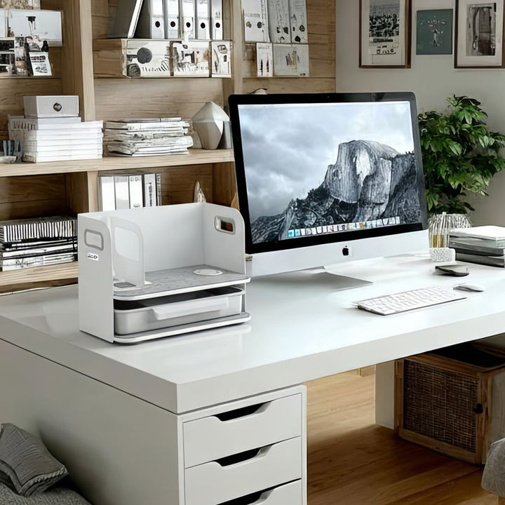 Organiseur de bureau avec tiroir et chargeur sans fil Ergo Office, blanc, max. 10kg, ER-441