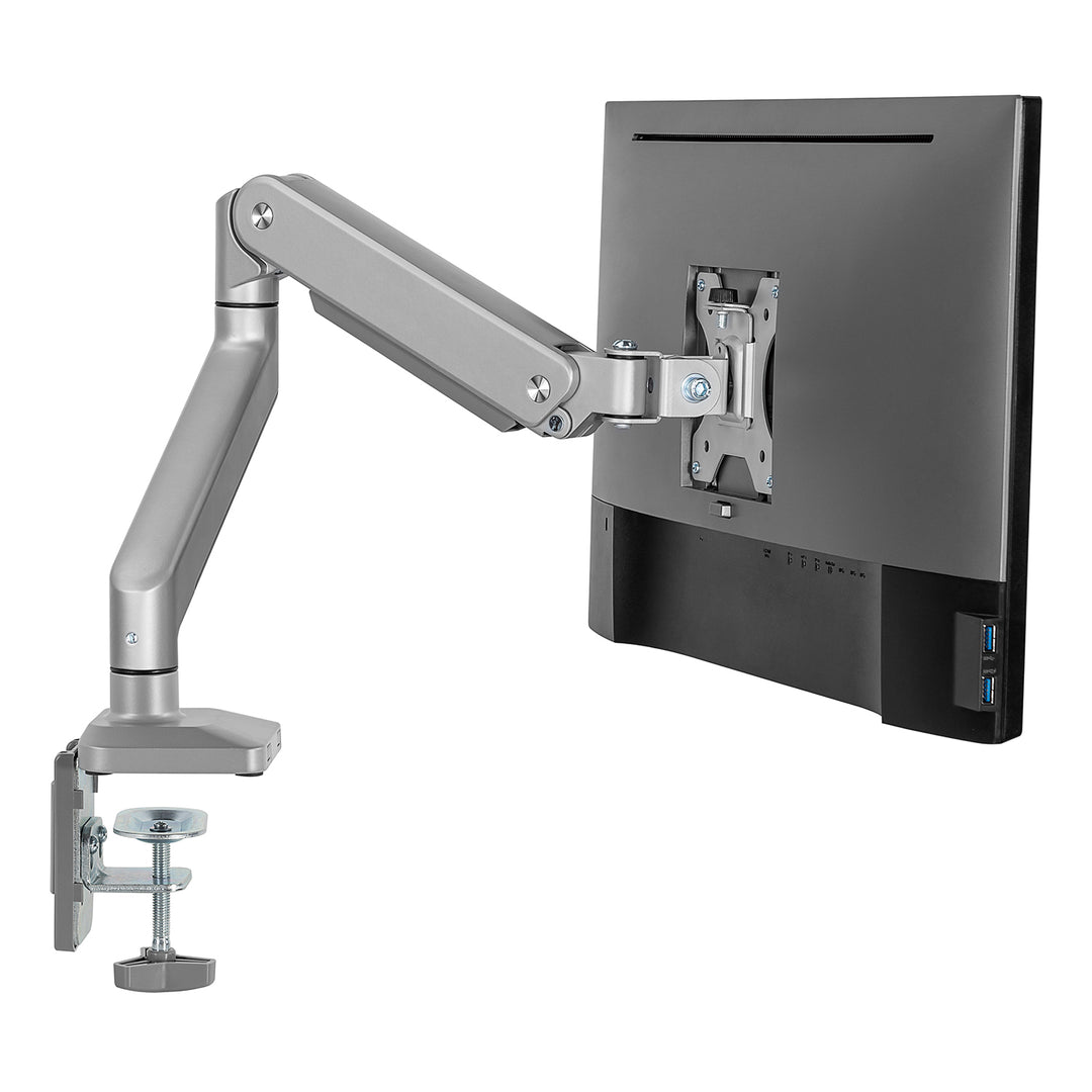 Ergo Office aluminium monitorbeugel met gasveer, dubbele arm, vesa 75x75/100x100, 17"-32" 10 kg, zilver, ER-447