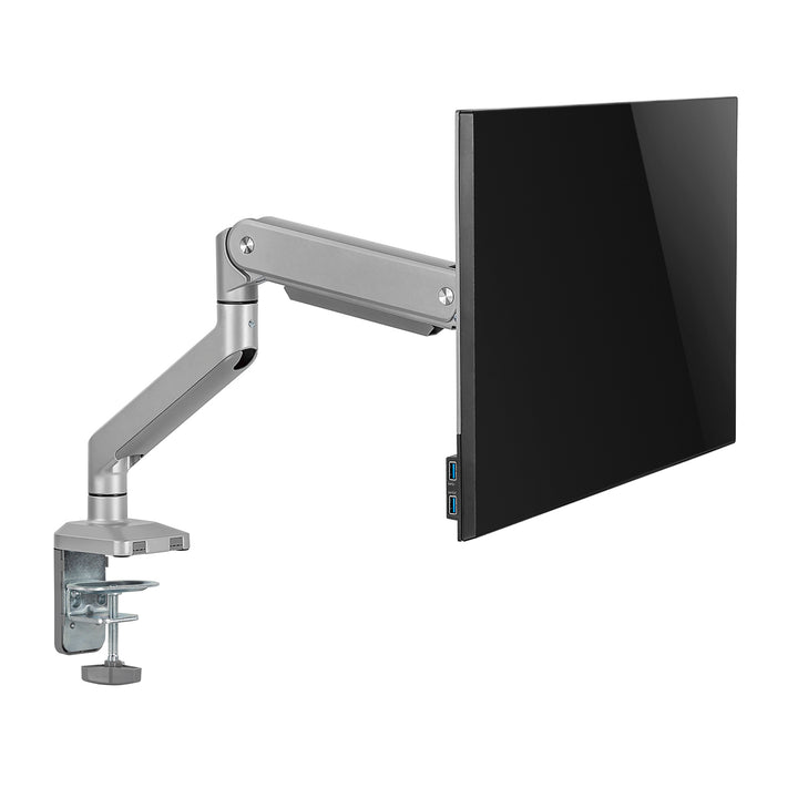 Ergo Office aluminium monitorbeugel met gasveer, dubbele arm, vesa 75x75/100x100, 17"-32" 10 kg, zilver, ER-447