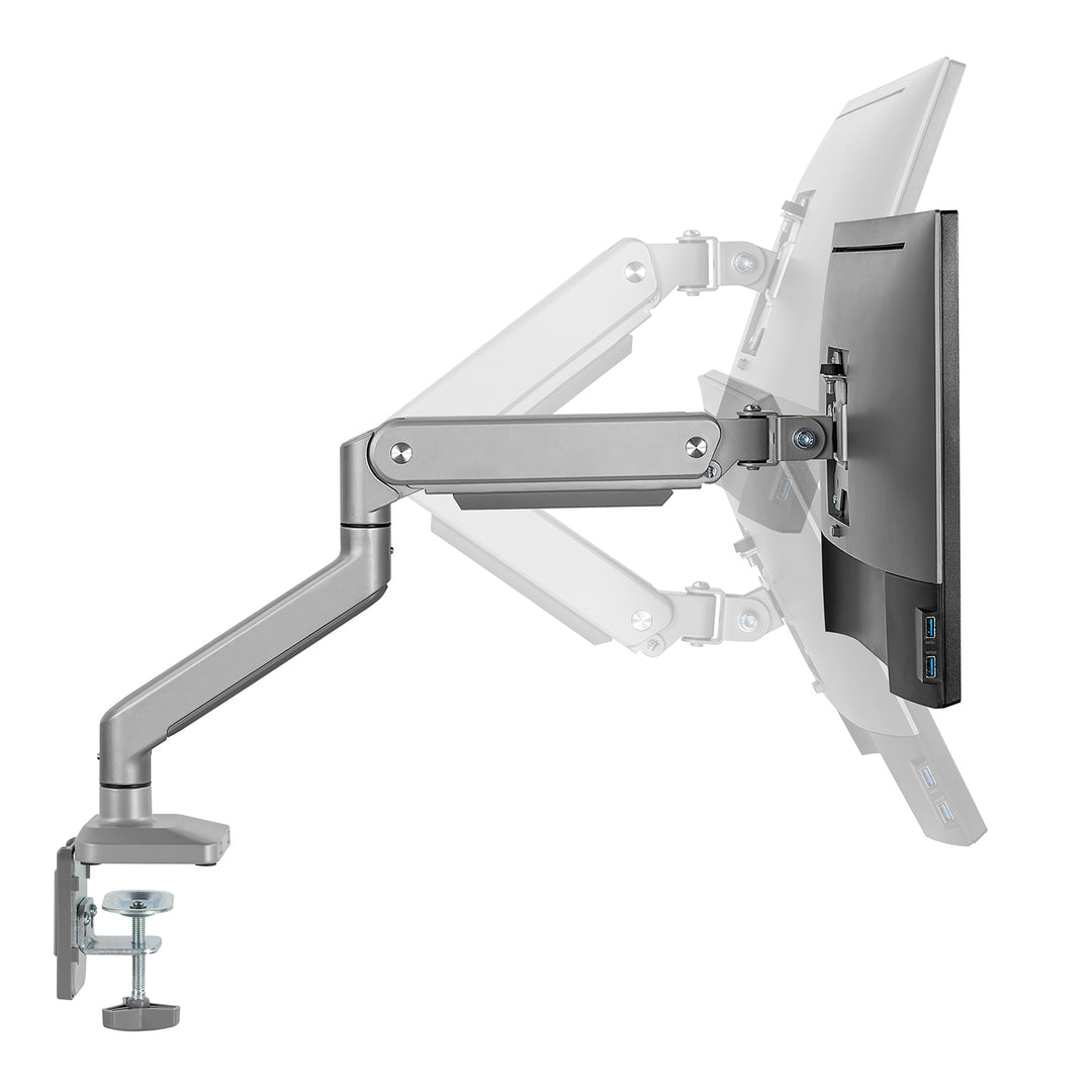 Ergo Office aluminium monitorbeugel met gasveer, dubbele arm, vesa 75x75/100x100, 17"-32" 10 kg, zilver, ER-447