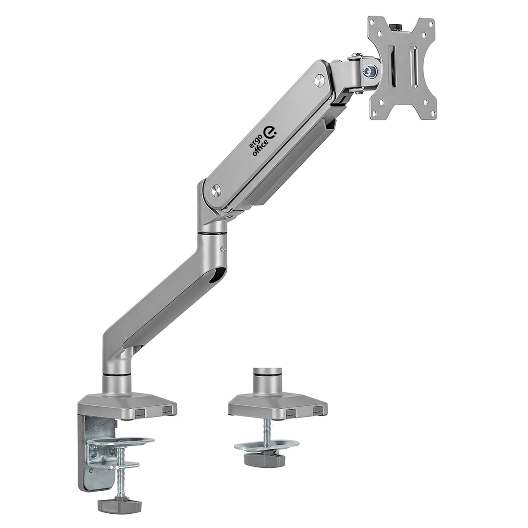 Ergo Office aluminium monitorbeugel met gasveer, dubbele arm, vesa 75x75/100x100, 17"-32" 10 kg, zilver, ER-447