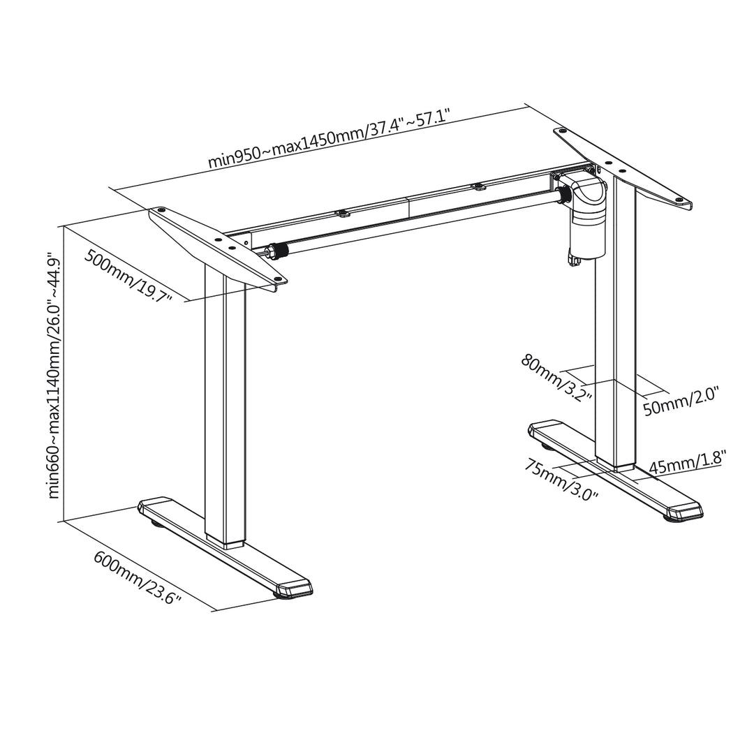 Ergo Office elektrisch bureau, 1 motor, in hoogte verstelbaar, max. 1160mm, max. gewicht 80 kg, ER-443