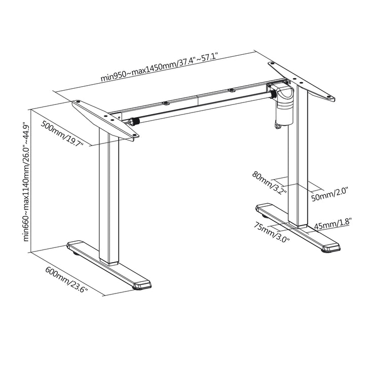 Bureau électrique Ergo Office, 1 moteur, hauteur réglable, max. 1160 mm, poids max. 80 kg, ER-443