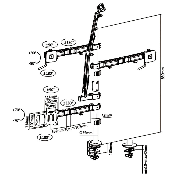 Alles-in-één studio Professionele tafelstandaard voor 17-32" monitor, microfoon, camera en projector Studio statief VESA 75x75 100x100