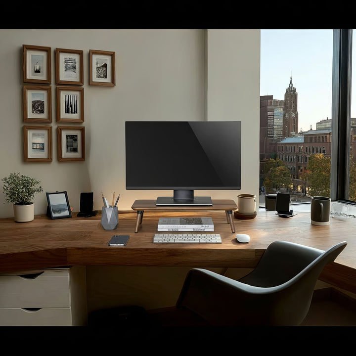 Maclean MC-930 Support en bois pour moniteur ordinateur portable 500x240x120 mm) couleur noyer noir max. 20 kg,