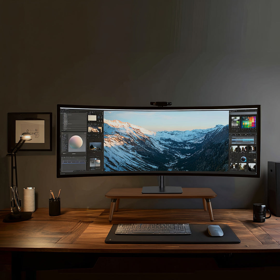 Maclean MC-930 Support en bois pour moniteur ordinateur portable 500x240x120 mm) couleur noyer noir max. 20 kg,