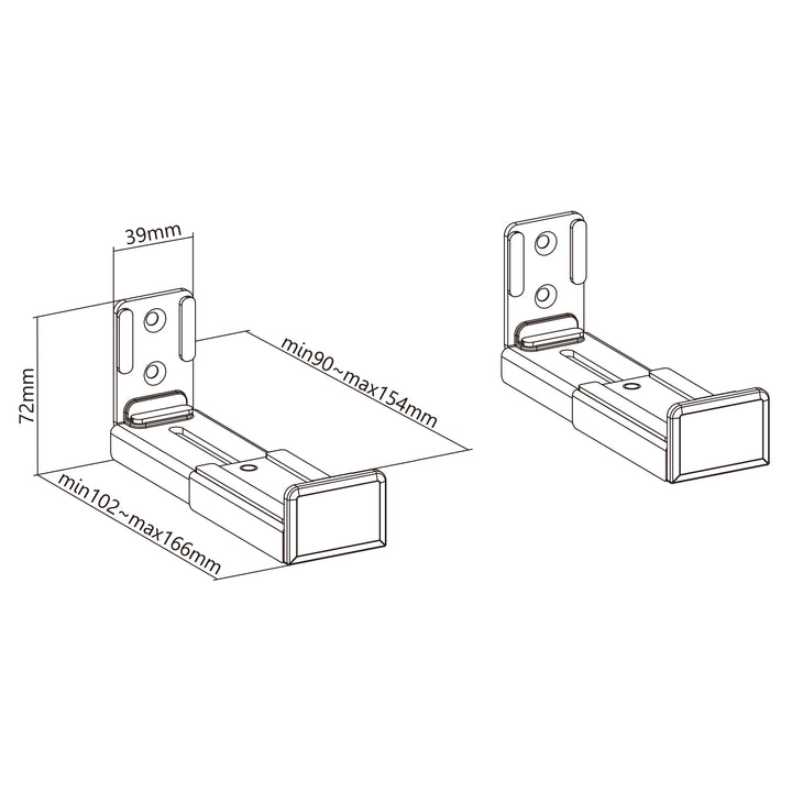 Maclean MC-932 Universele Soundbar-beugel Soundbar-wandmontage Luidsprekerbox-montage Verstelbare diepte 90 ~ 154 mm tot 1,5 kg 2x beugelspaar