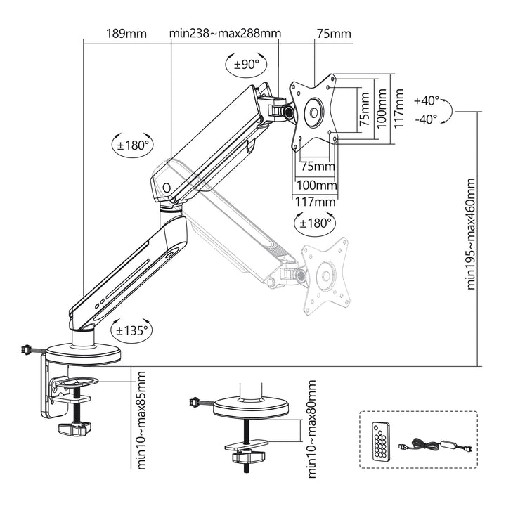 Support pour moniteur de jeu NanoRS, rétroéclairage LED RVB, 17-32", max. 9kg, VESA 75x75 / 100x100, RS165