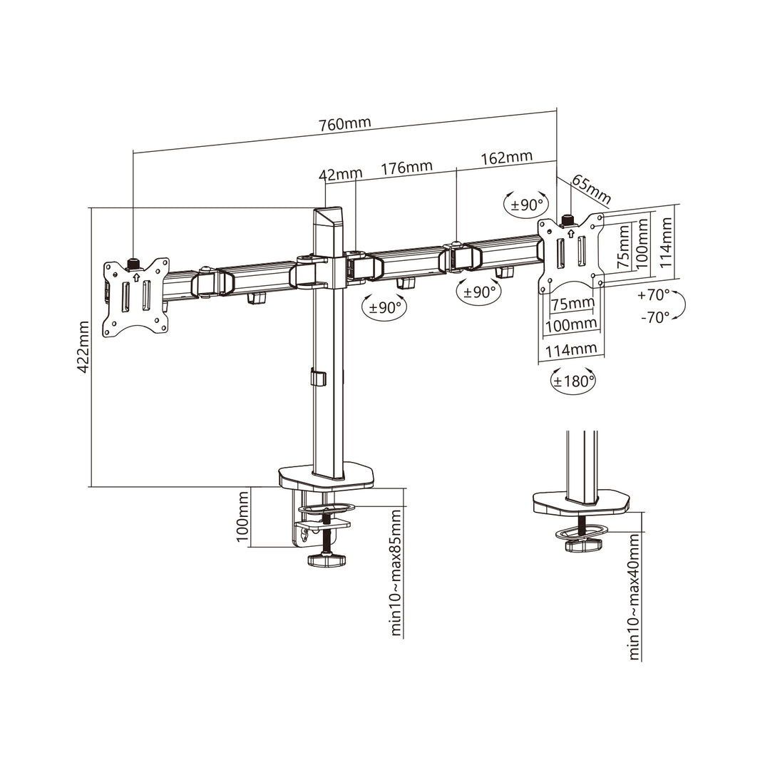 Support articulé pour double écran Deluxe Ergo Office, 17"-32", max. 9kg, ER-449