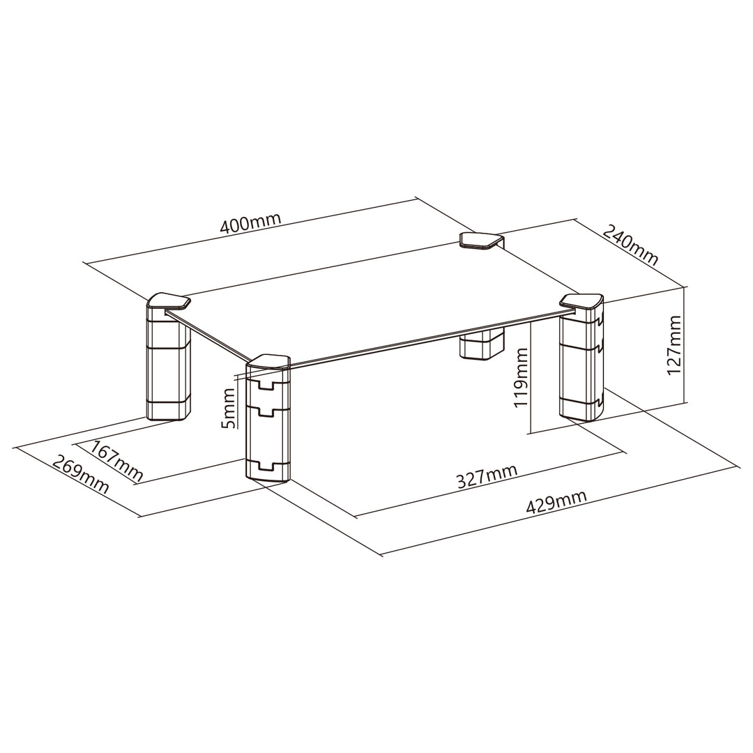 Maclean MC-934 Laptopstandaard schermondersteuning max. 20 kg gehard glas 429x269x127 mm