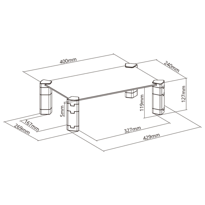 Maclean MC-934 Laptopstandaard schermondersteuning max. 20 kg gehard glas 429x269x127 mm