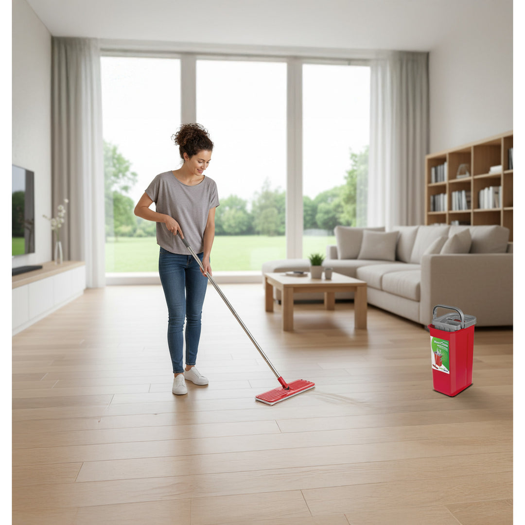 GreenBlue GB870 platte bezem met emmer 2 in 1 5,7 l Vloermopset 360° reinigingssysteem Draaibare bezemkop (platte bezem en emmer + 2 reservehoezen)