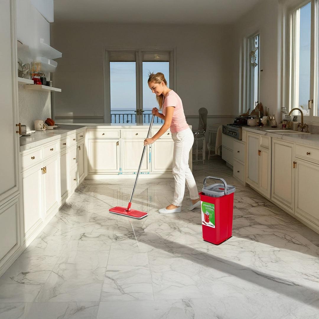 GreenBlue GB870 platte bezem met emmer 2 in 1 5,7 l Vloermopset 360° reinigingssysteem Draaibare bezemkop (platte bezem en emmer + 2 reservehoezen)