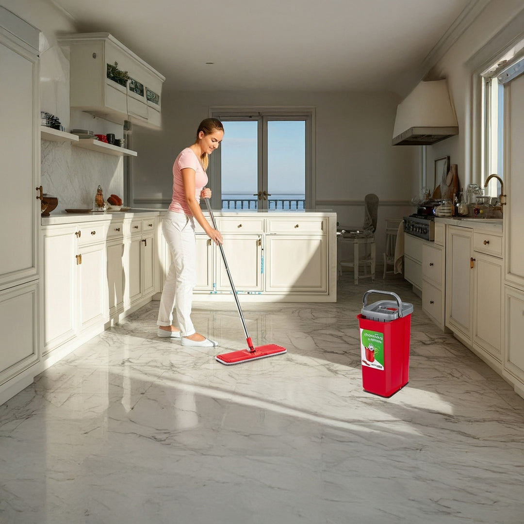 GreenBlue GB870 platte bezem met emmer 2 in 1 5,7 l Vloermopset 360° reinigingssysteem Draaibare bezemkop (platte bezem en emmer + 2 reservehoezen)