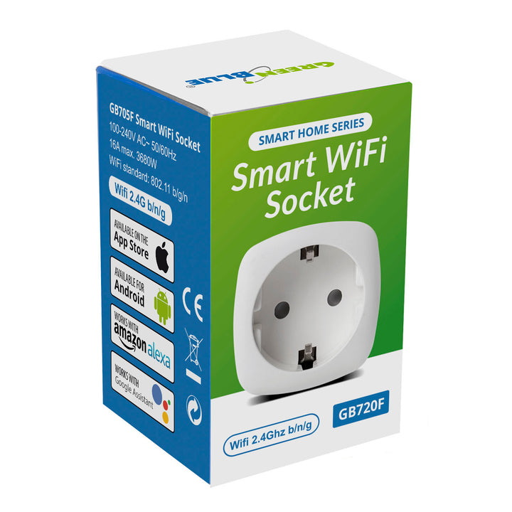 GreenBlue GB720 F WiFi Smart stopcontact compatibel met Google Home Google Assistant Alexa Siri Smart Home 2,4 Ghz Wifi schakelbaar stopcontact