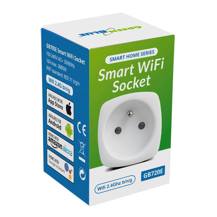 Prise connectée GreenBlue WiFi, Android/iOS/Alexa/Google Home, consommation électrique, minuterie, max. Énergie, minuterie, max 3680W, type E, GB720 E